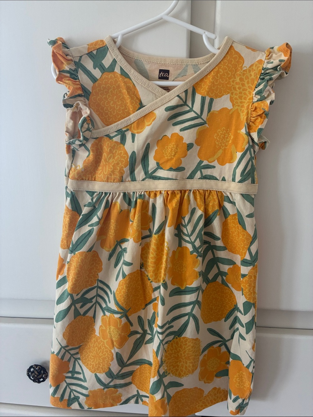 Tea Collection Yellow Floral Wrap-Style Girls Dress